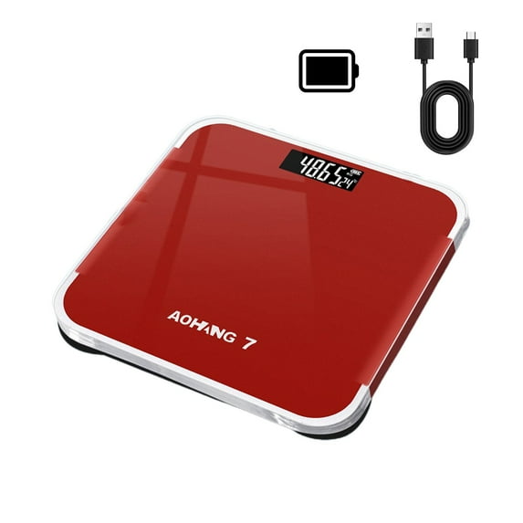 PureCasa Smart Scale for Body Weight & Fat Percentage, Durable Accurate Digital Bathroom Scale with LCD Display, Household Weight Scale Rechargeable for Fitness, 10.2"x10.2"x1", 1PC, Red