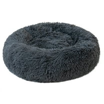 PureCasa Soft Plush Cute Cozy Dog Cat Bed, Washable Non-Slip Fluffy Pet Bed for Fall Winter, Villus Calming Donut Cushion for Small Cats Dogs, Solid Color, Round, 1 Pack, S 16"x16"x7", Dark Blue