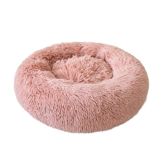PureCasa Soft Plush Cute Cozy Dog Cat Bed, Washable Non-Slip Fluffy Pet Bed for Fall Winter, Villus Calming Donut Cushion for Small Cats Dogs, Solid Color, Round, 1 Pack, L 20"x20"x8", Pink