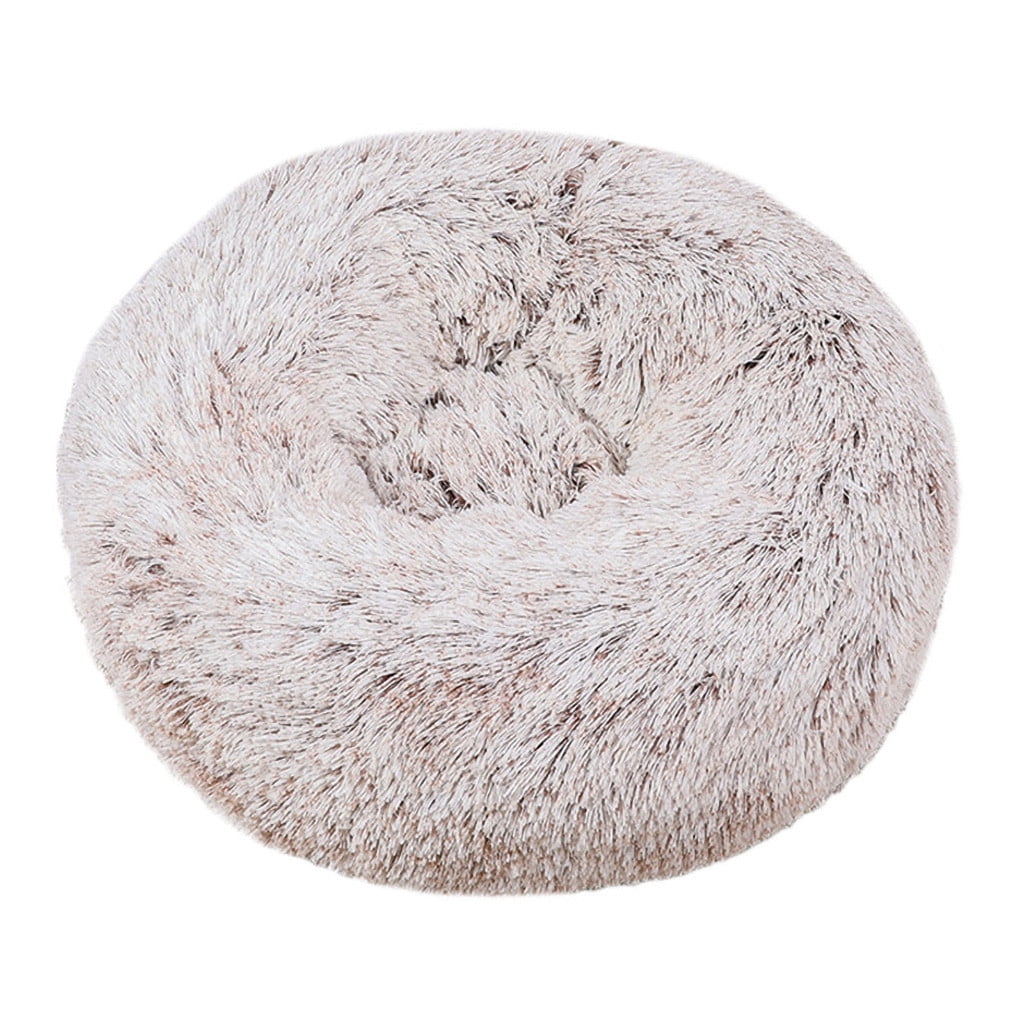 PureCasa Soft Plush Cute Dog Cat Bed, Washable Non-Slip Fluffy Pet Bed for Fall Winter, Calming Donut Cushion Sleeping Pad for Small Cats Dogs, Home Decor, Round, 1 Pack, M 20"x20", Coffee