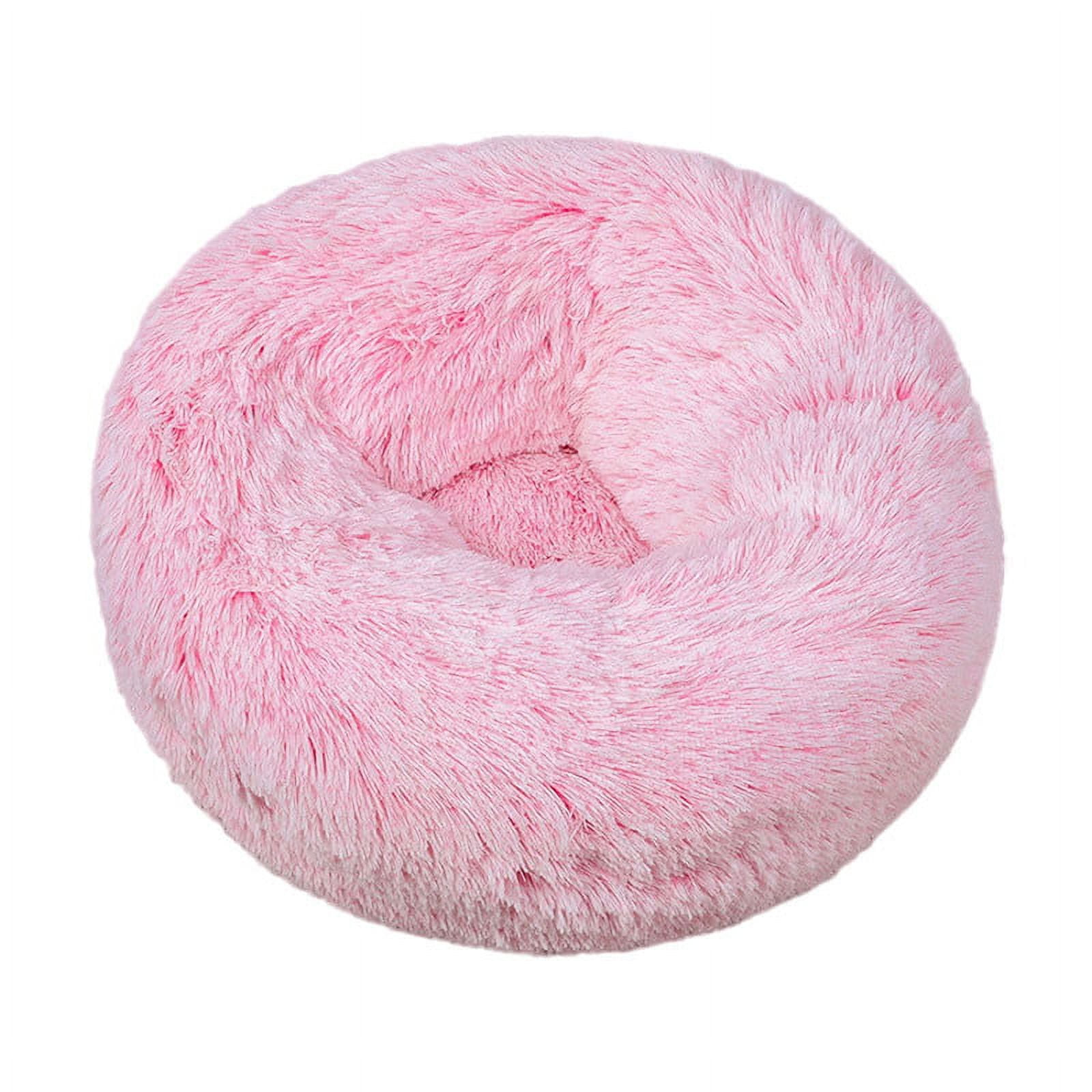 PureCasa Soft Plush Cute Dog Cat Bed, Washable Non-Slip Fluffy Pet Bed for Fall Winter, Calming Donut Cushion Sleeping Pad for Small Cats Dogs, Home Decor, Round, 1 Pack, L 24"x24", Pink