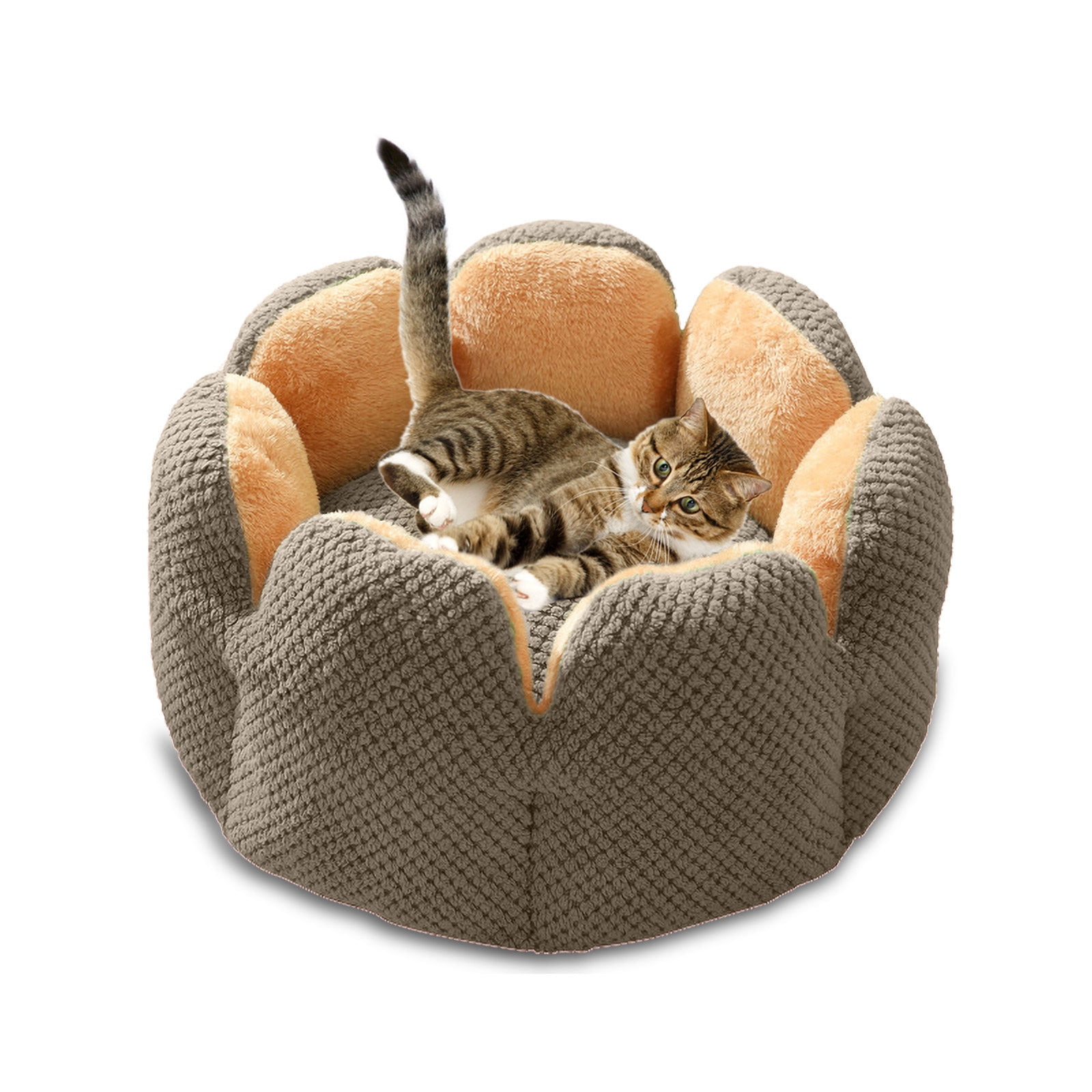 PureCasa Soft Plush Cute Dog Cat Bed, Washable Non-Slip Thick Fluffy Pet Bed for Fall Winter, Calming Cushion Sleeping Pad for Small Cats Dogs, Floral Home Decor, Round, 1 Pack, 16"x16", Gray