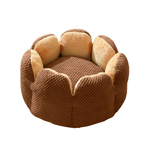 PureCasa Soft Plush Cute Dog Cat Bed, Washable Non-Slip Thick Fluffy Pet Bed for Fall Winter, Calming Cushion Sleeping Pad for Small Cats Dogs, Floral Home Decor, Round, 1 Pack, 20"x20", Coffee