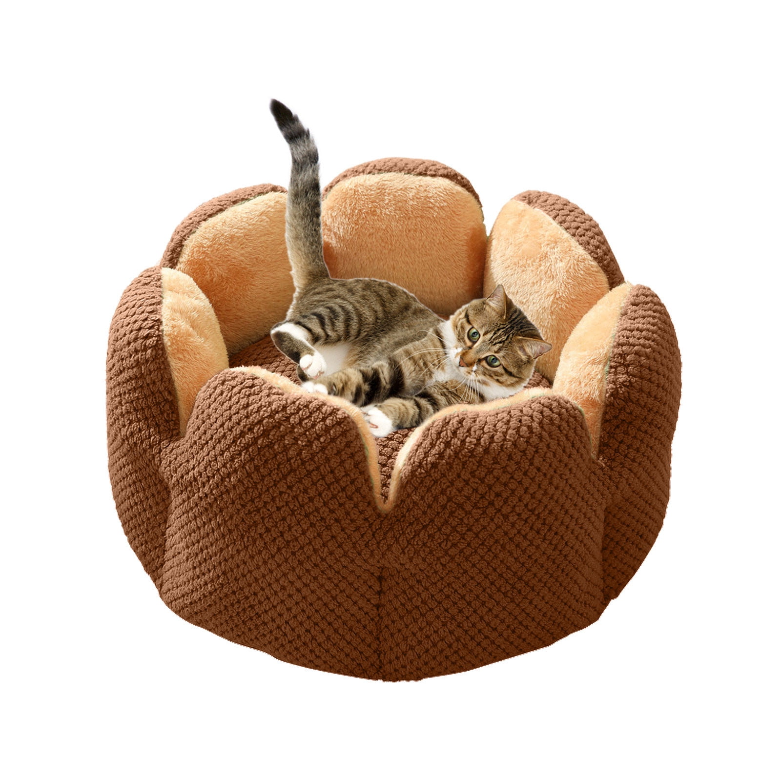 PureCasa Soft Plush Cute Dog Cat Bed, Washable Non-Slip Thick Fluffy Pet Bed for Fall Winter, Calming Cushion Sleeping Pad for Small Cats Dogs, Floral Home Decor, Round, 1 Pack, 16"x16", Coffee