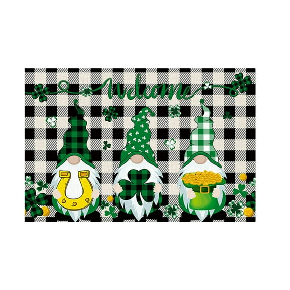 PureCasa St.Patrick's Day Home Decor Floor Mats for Outdoor Indoor, Non-Slip Flock Shamrock Doormats Rubber Backing Entryway Door Mat for Bedroom Living Room, 16"x20", 1 Pack, D, Rectangle