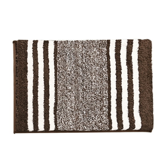 PureCasa Stripe Pattern Polyester Shower Bath Rug for Home Bathroom Toilet, Non-Slip Household Water Absorbent Quick Drying Floor Mats for Entrance Bedroom, Modern Decor, 1PC, 16"x24", Brown