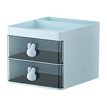 PureCasa Transparent Desk Organizer Desktop Storage Box, Plastic Small Drawer for Stationery and Small Craft, Office Supplies, 2 Drawers, Light Blue, 1 Pack, 4.7"x6.3"x8.5"