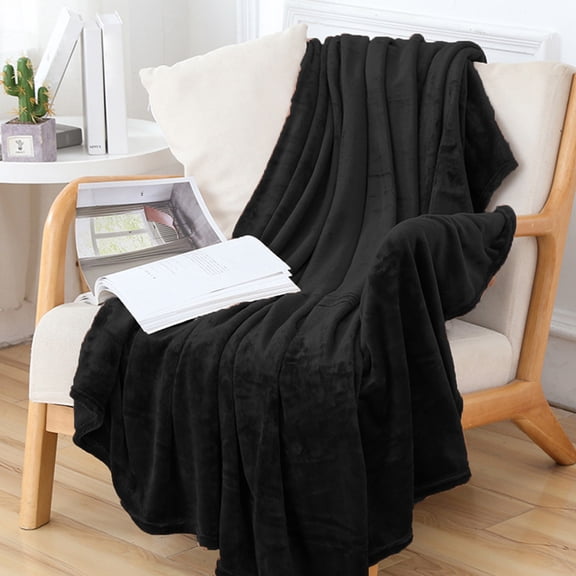 Hgallory Ultra Soft Plush Throw Blankets for Sofa Couch, Velvet Flannel Blanket All Seasons Use, 1 Pack, 48"x80", Black, Lightweight Decorative Throws for Air-Conditioned Room