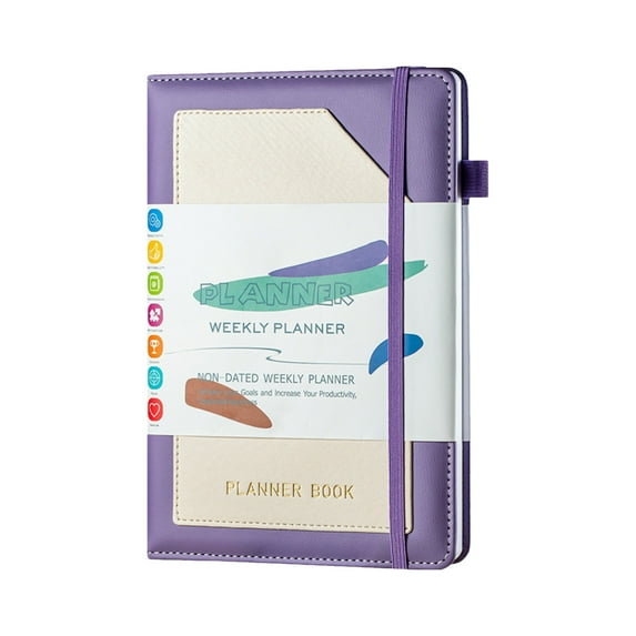 PureCasa Undated Planner Weekly & Monthly Schedule Organizer Notebook A5 Planner Notebook, Elegant Sturdy Cover with 6 Plan Sticks, 1PC, Purple, 5.9"x8.3"