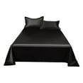 thumbnail image 1 of Hgallory Washable Ice Silk 3-Piece Bedding Set for 71"x91" Bed, Includes 1PC Bed Sheet & 2PCS Pillowcase, Solid Color Polyester Soft Bedding Sets, Modern Style Home Decor, Set of 3, 1PC, Black, 1 of 9