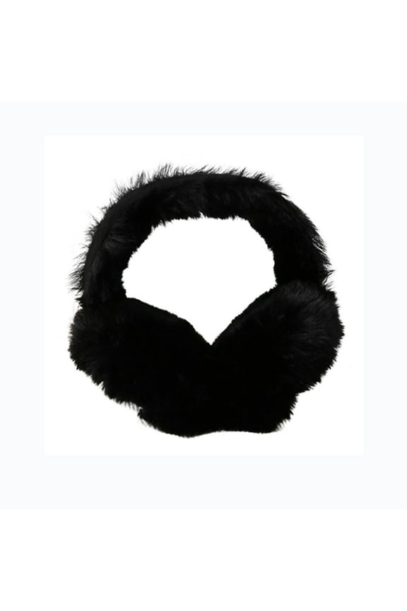 Winter Ear Muffs for Women Men Foldable Fuzzy Earmuffs Faux Fur Ear Warmer Anti-Frostbite Full Wrap Ears, Black