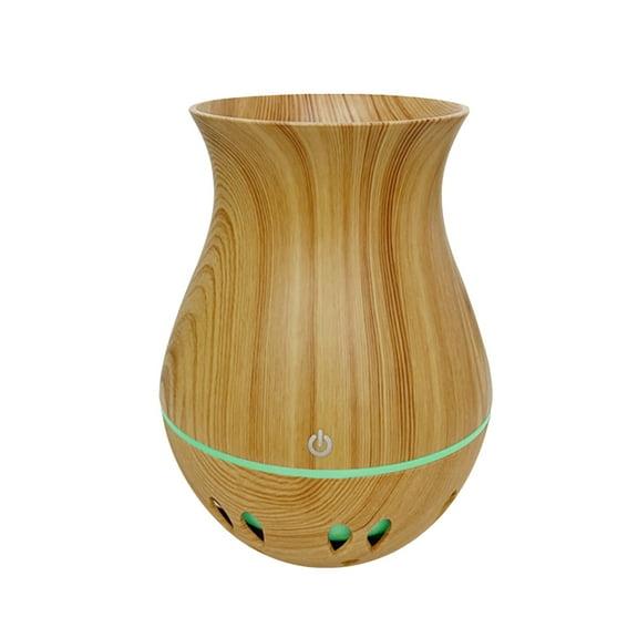PureCasa Wood Grain Humidifier USB Charging, Vase Shaped Humidifiers for Bedroom with 40" Cable & 7-Color Atmosphere LED Lights, 130ml Spray Aroma Oil Mist Diffuser, 1PC, Khaki, 4.6"x3.5"