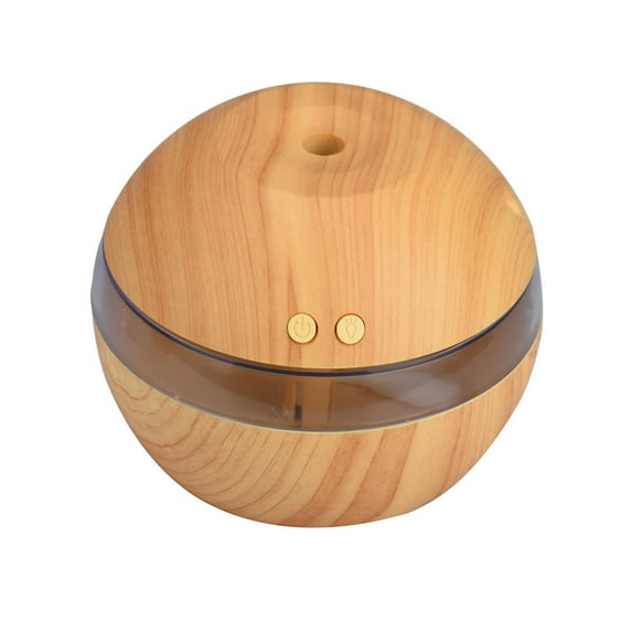 PureCasa Wood Grain Quiet Humidifier USB Charging, Round Humidifiers for Bedroom with LED Light, 200ml Multi-Functional Aroma Diffuser 7-Color Ambient Lights, 1PC, Khaki, 4.3"x4.3"x3.5"