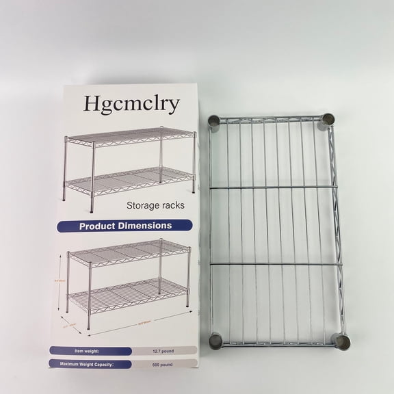 Hgcmclry Storage racks,2 Tier Shelving Unit, Metal Storage Shelves, 400 lbs Capacity per Shelf, 1200 lbs Total, Durable Heavy Duty Shelf, 35.8"L x 17.7"W x 19.6"H, Chrome