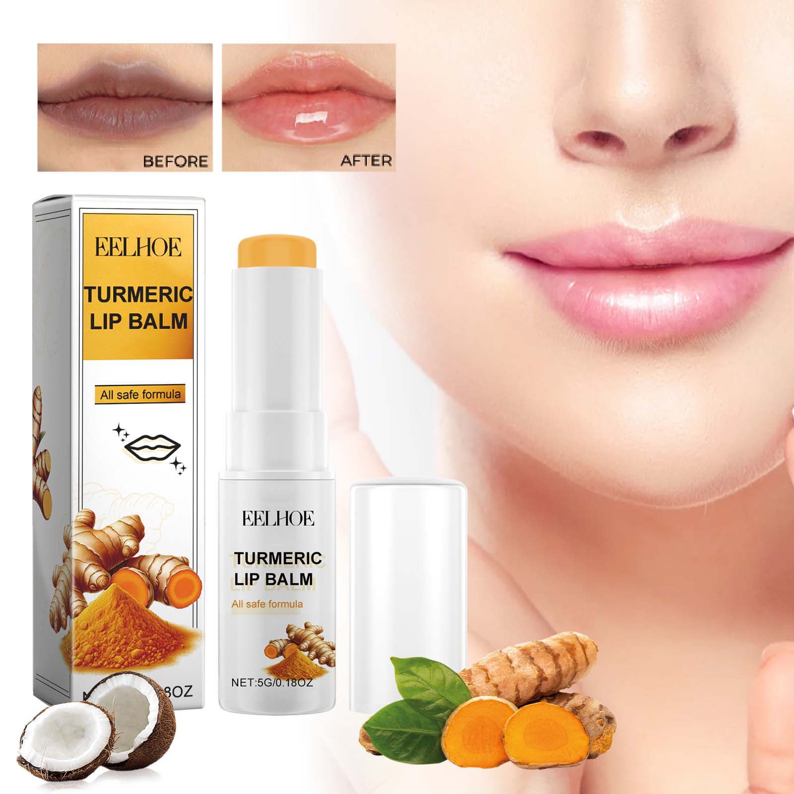 Hgferr Skin Care,Turmeric Lip Balm Gently Nourishes Moisturizes And