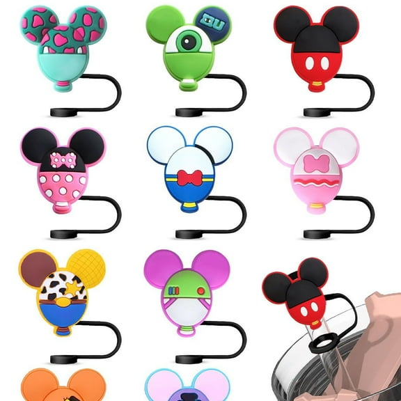 Hggkaie 10Pcs Mickey_Mouse Straw Cover Cap for Stanley Cup 40oz/30oz Tumbler, 59mm Reusable Drinking Straw Topper Accessories, Portable Silicone Protector Plugs Decorations Gifts A1122-050