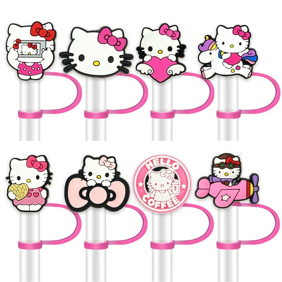 Hggkaie 8Pcs Hello_Kitty Straw Cover Cap for Stanley Cup 40oz/30oz Tumbler, 67mm Reusable Drinking Straw Topper Accessories, Portable Silicone Protector Plugs Decorations Gifts A1122-057