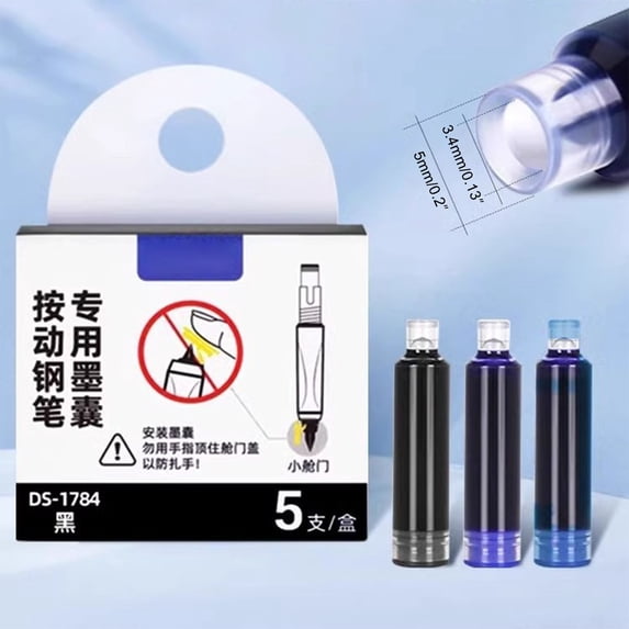 Eliaeconx 10 Pcs Refillable Ink Cartridges 10ml For Fountains Pen Retractable 0.38mm Blue Transparent Barrel fluent writing is convenient to carry (Black)