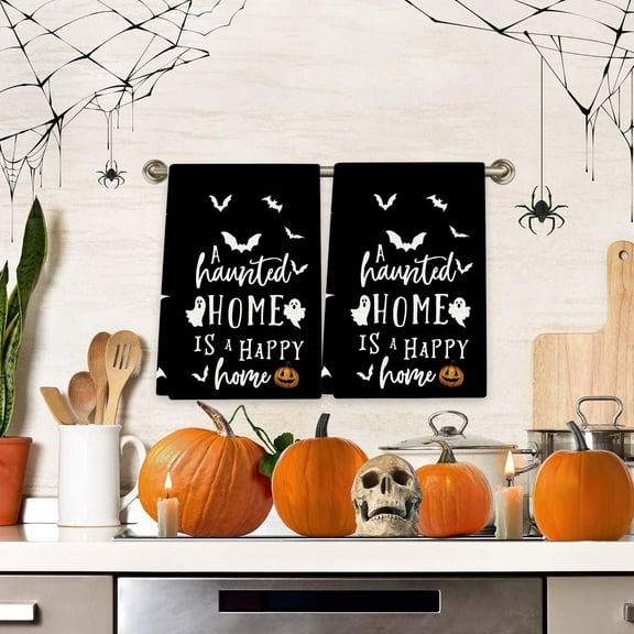 Eliaeconx 23.5x17.7inches Halloween Towel Halloween Kitchen Dishcloth Towel Holiday Decorative Hand Towel (Black)