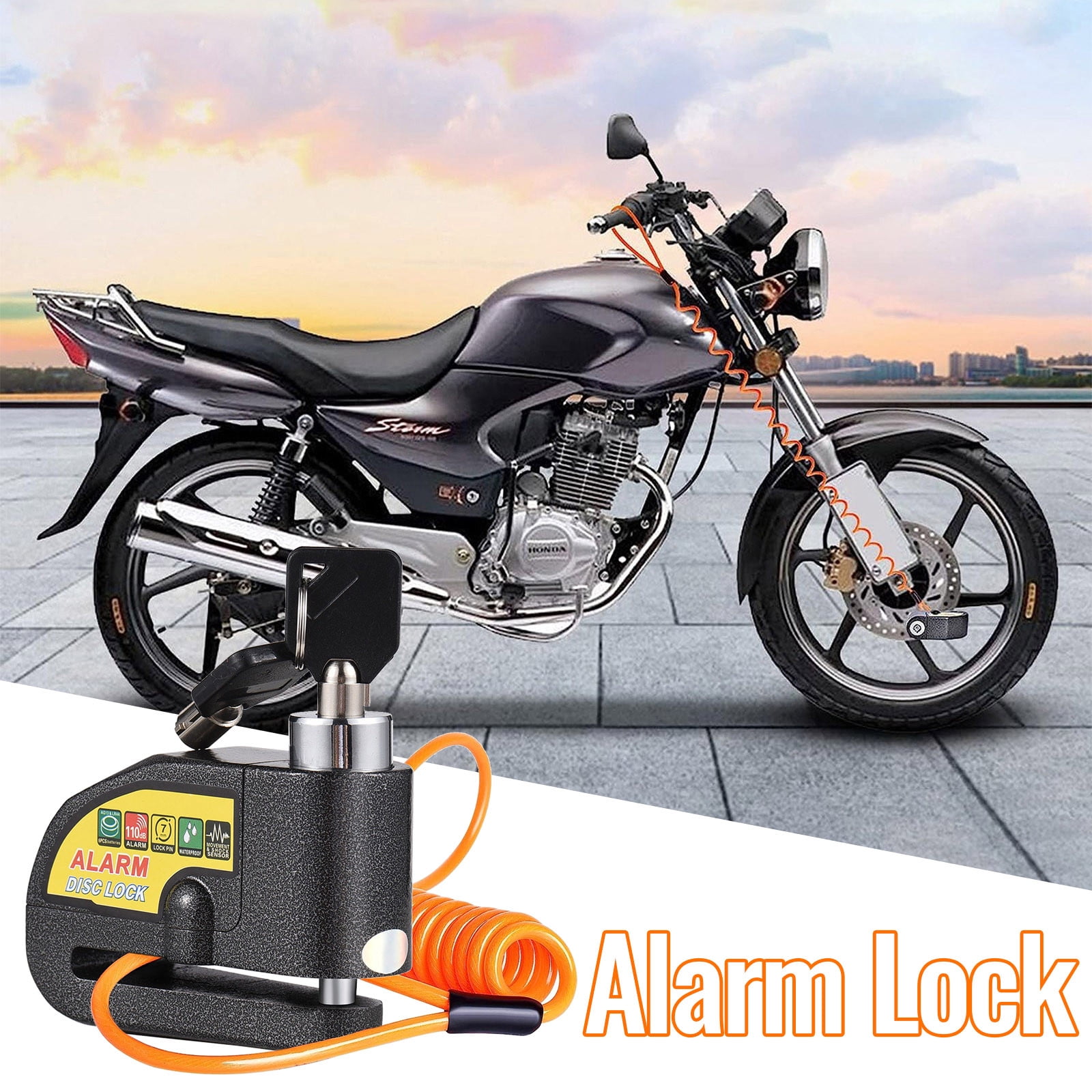 Hglyxoae Alarm Disc Brake Lock Motorcycle Alarm Lock Theft Security Wheel Disc Lock Black