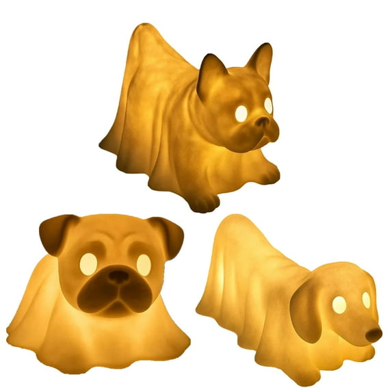 Hglyxoae Dachshund Ghost Lamp French Halloween Glowing Ghost Dog Figurines Cute Halloween Decor Statues Nightlight For Dog Lovers Fans Of Quirky Decor Bedroom (B)