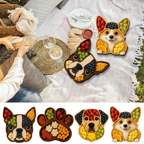 Eliaeconx Dog Themed Solid Wood Tray Household Wooden Cooked Food Platter Dog Shaped Wooden Fruit And Snack Tray Corgi (Orange)