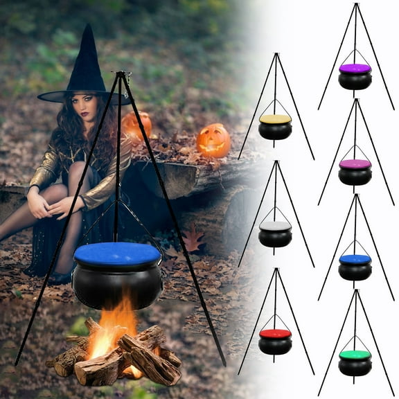 Eliaeconx Halloween Decorations Outdoor - Large Cauldron Halloween Decor Tripod With Timer Lights - Plastic Cauldron Witch Halloween Decorations For Porch Yard (Green)