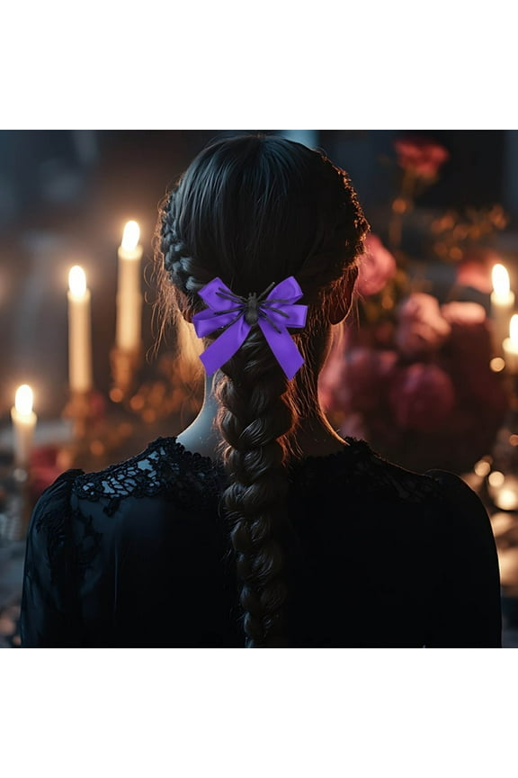 Hglyxoae Halloween Spider Costume Bow Hair Clip Accessory- Cute And Funny Side Hair Clip Accessory For Female And Girls(Purple)