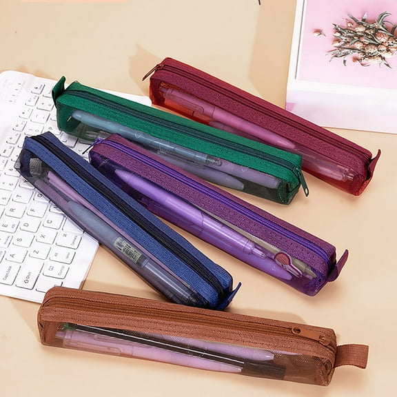 Eliaeconx Pencil Case Portable Zipper Pencil Case Bo-ys And Gi-rls Mesh Storage Stationery Bag (Red)