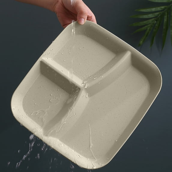 Eliaeconx Plastic Divided Plates for 3 Compartment Foodplate Food Separators Reusable Plates for Portion Control 11 Inch (Beige)