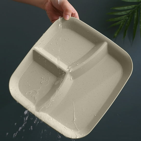 Eliaeconx Plastic Divided Plates for 3 Compartment Foodplate Food Separators Reusable Plates for Portion Control 11 Inch (Beige)