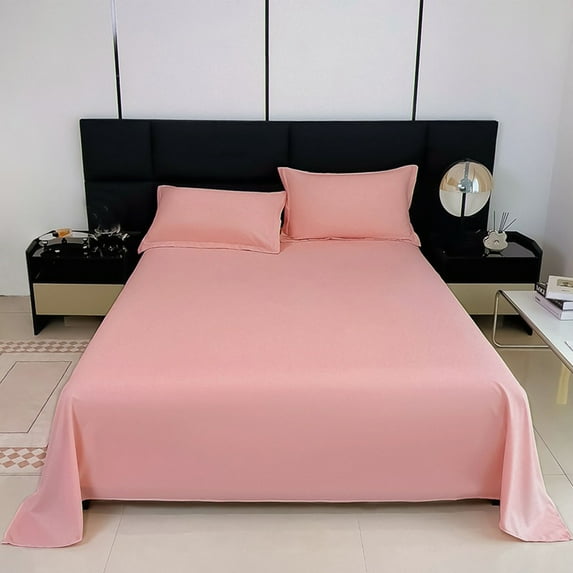 Eliaeconx Queen Size Bad Sheet Set Household Solid Color Plain Bed Sheet Piece (Pink)