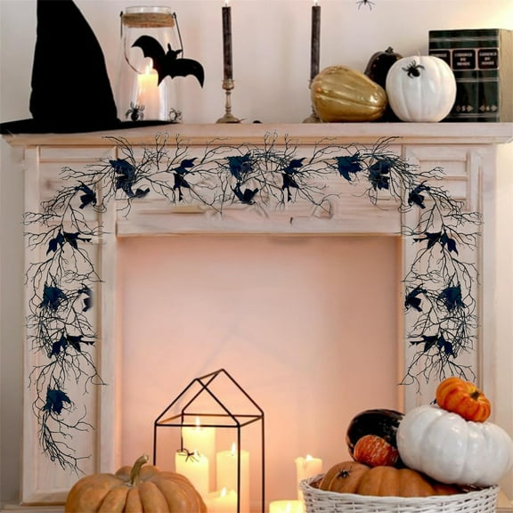 Eliaeconx Simulation Dead Branch Rattan Handmade Sparkling Hanging Decorations for Front Door Indoor Outdoor Halloween Party (Black)