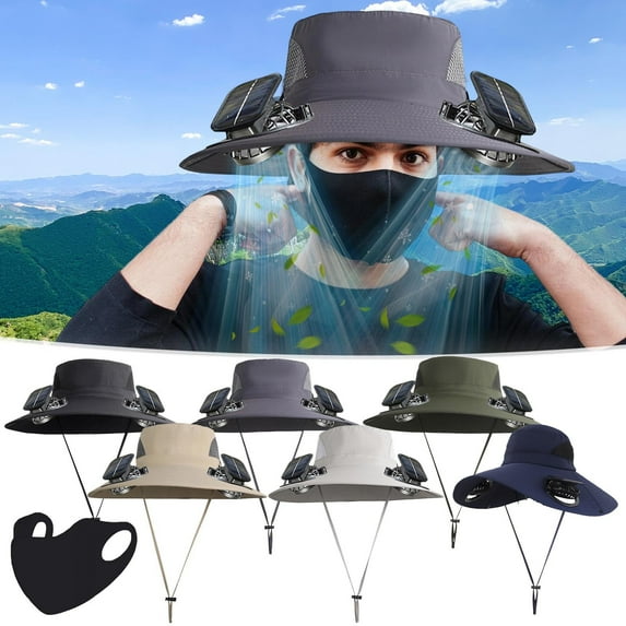 Eliaeconx Solar Fan Hat for Men Outdoor, Wide Brim Sun Hat with Adjustable 3-Speed Fan, UPF 50+ Protection for Fishing & Hiking (Navy)
