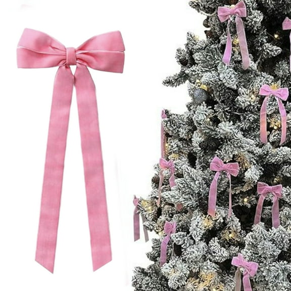 Eliaeconx Velvet Bows Christmas Tree Ornaments Bows For Christmas Tree Garland Wreath Indoor Xmas Decorations (Pink)