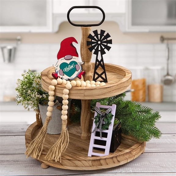 Hgrintd Farmhouse Tiered Tray Decor Decorative Tiered Serving Tray for Rustic Home Decor Tiered Tray Wooden Rustic Modern Decorations Items for Home Multi-color