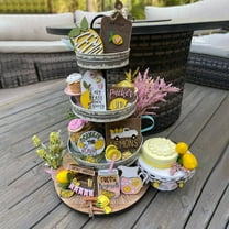 Hgrintd Farmhouse Tiered Tray Decor Mother's Day Ornament Layered Tray Decorative Wooden Layered Tray Dining Table Home Outdoor Decor Signs