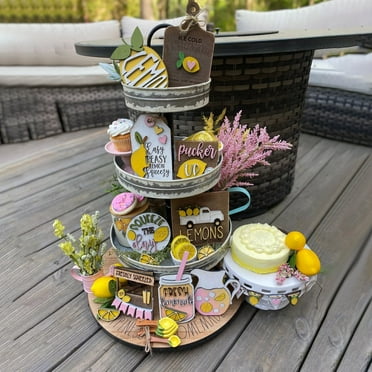 Hgrintd Farmhouse Tiered Tray Decor Mother's Day Ornament Layered Tray Decorative Wooden Layered Tray Dining Table Home Outdoor Decor Signs