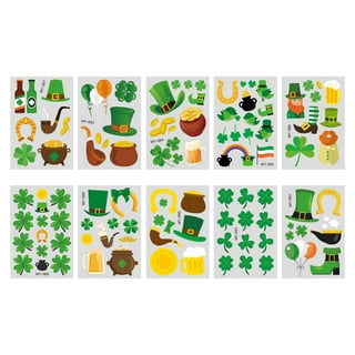 St Patricks Day 50pcs Stickers + 6pcs Make A Face Stickers, St Patricks Day Make  Your Own Stickers Cartoon Clover St Patricks Day Characters Party Favors  Decoration, Water Bottle Vinyl Waterproof Stickers