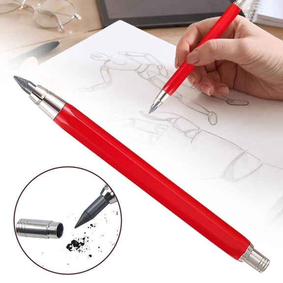 Hgtduk Lead Holder, Metal Mechanical Pencil for Drafting Drawing, 15.2x1.2cm Refillable, Red