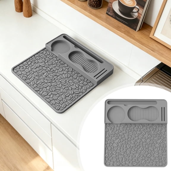 Hgtduk Silicone Coffee Corner Tamping Mat, Non Slip Espresso Tamper Pad for Barista Tool Storage, Grey 26x24x2cm