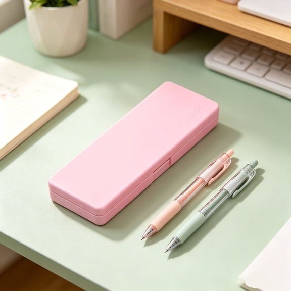 Hgtduk Simple Pencil Case, 19.4x6.3x2.5cm Plastic Single Layer Box for Pens, Pink
