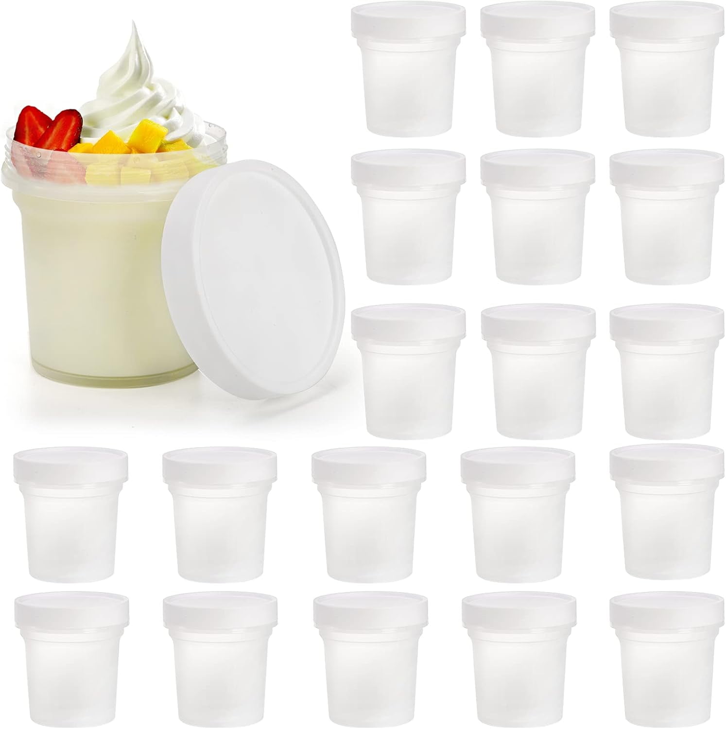 Hgudesign 20 Pack Ice Cream Containers, 10 Oz Plastic Freezer Food ...