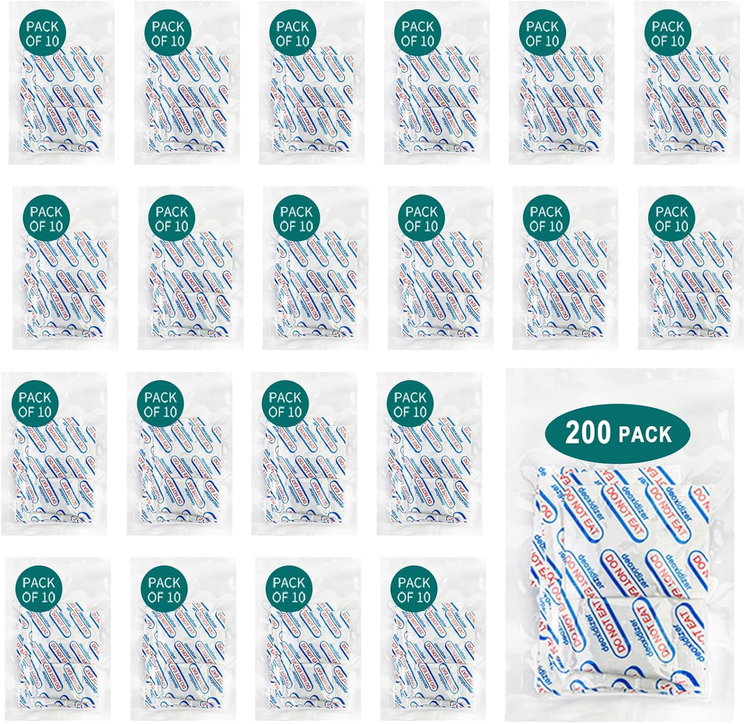PackFreshUSA 200 Pack - 10cc Oxygen Absorbers For Food Storage, Mylar Bags, Mason Jars