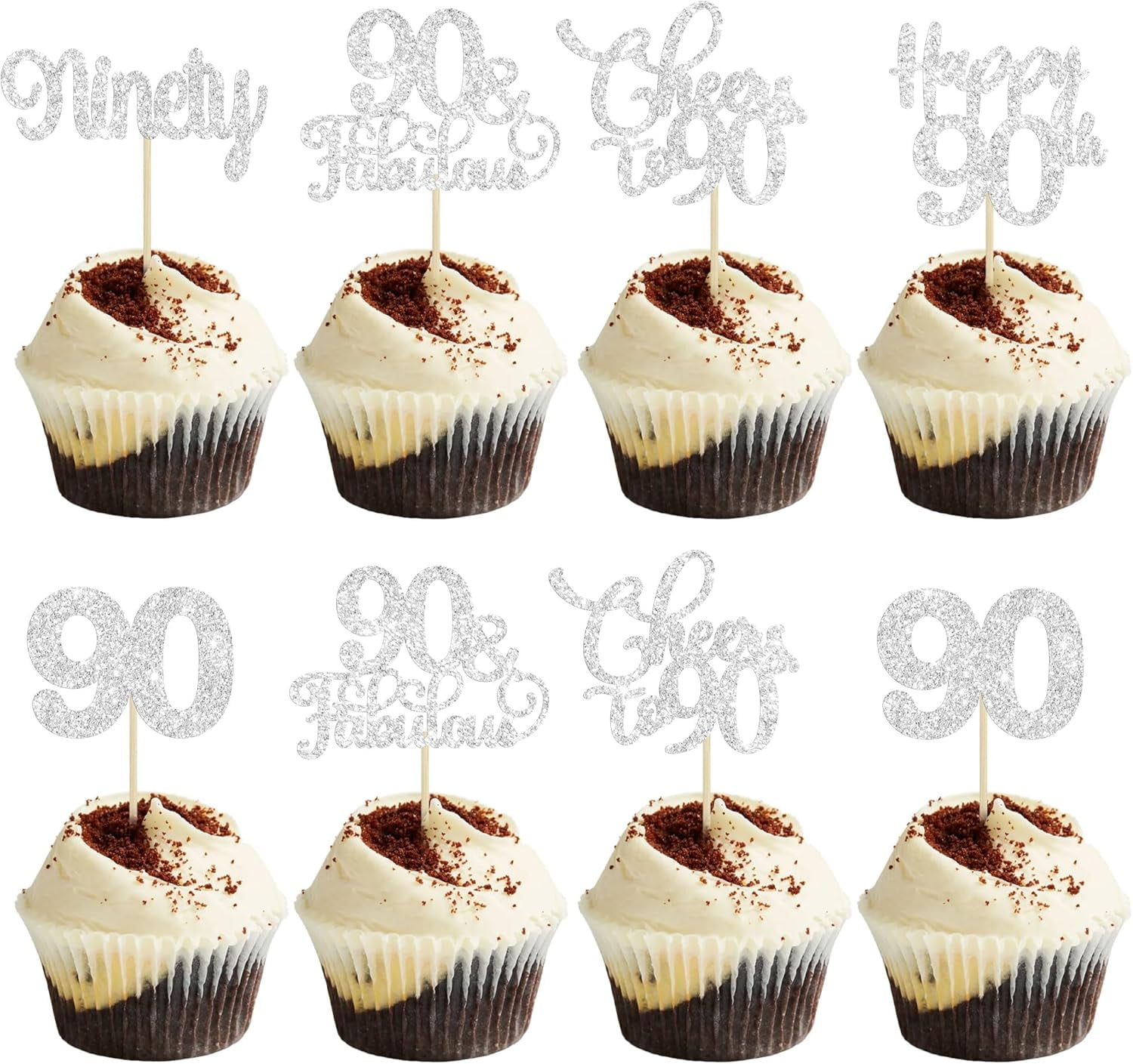 Cheers To 90 Years Cake Topper | Black & Gold Glitter Birthday Anniversary Decor