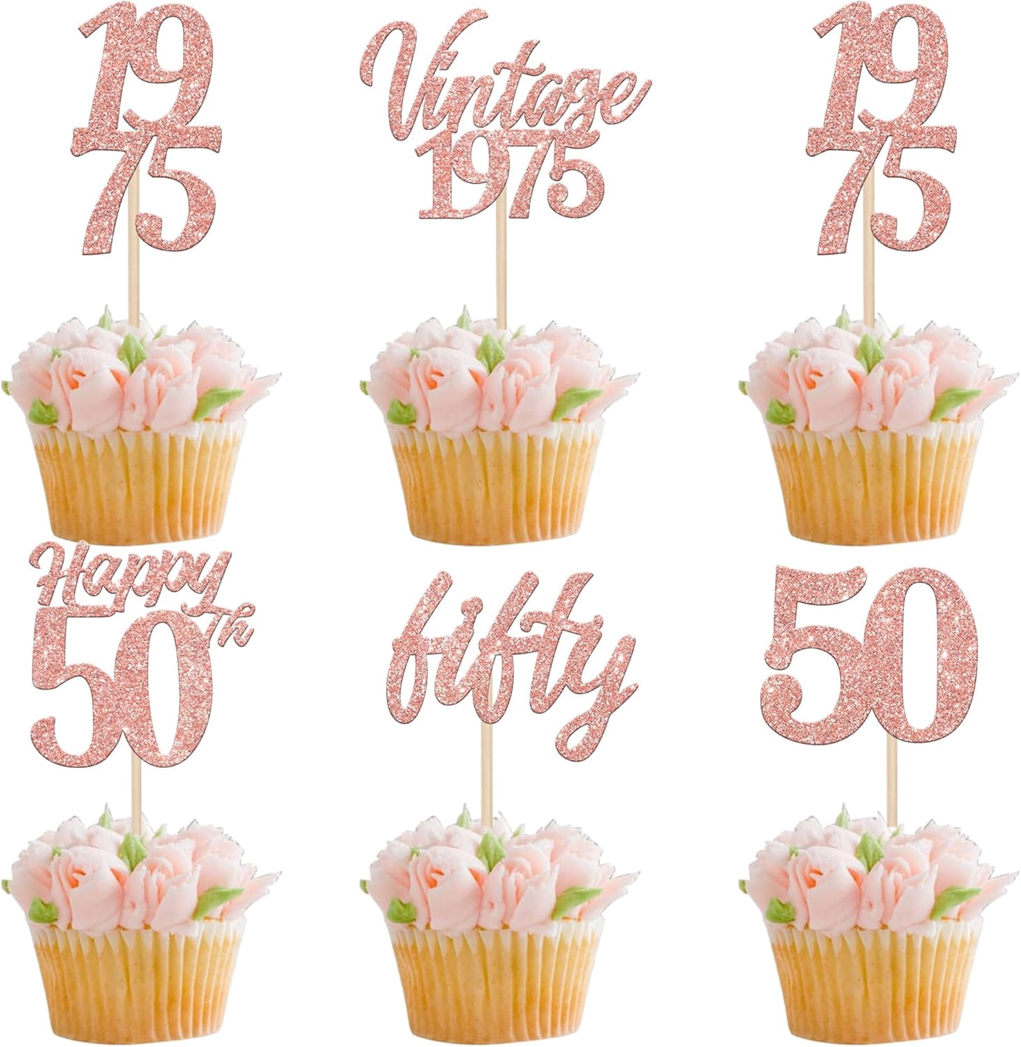 50. Geburtstag Cupcake-Dekoration – 30 Stück Vintage 1973 Topper, Gold-glitzernd, Für Torten & Muffins