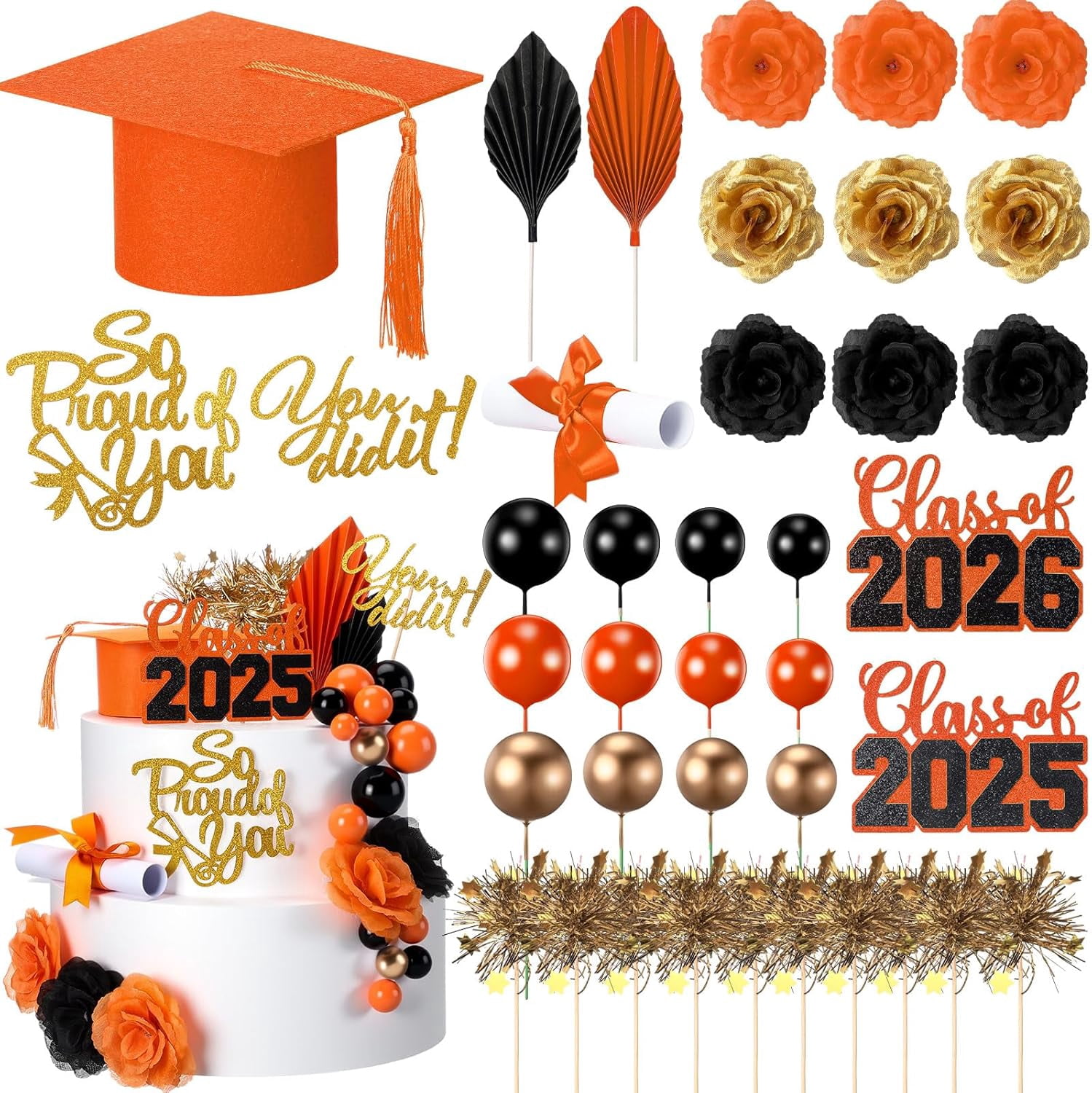 Stick For Rework Hgudesign 48 Pcs Graduation Cake Tors Class of 2025 Congrats Grad Cake ...
