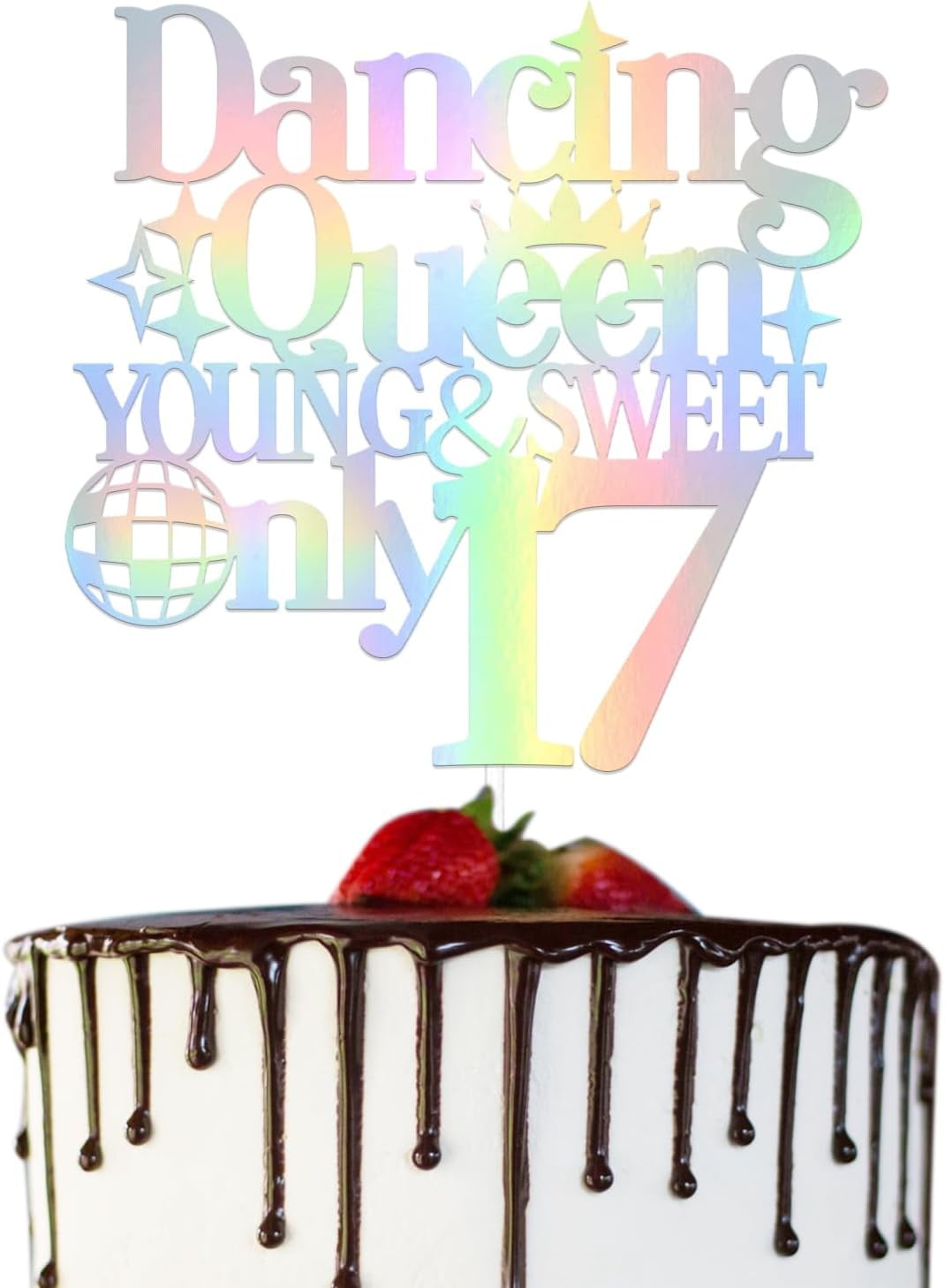 Dancing Queen 17th Birthday Cake Topper – 'Young & Sweet Only 17' Glitter Decor, Rose Red