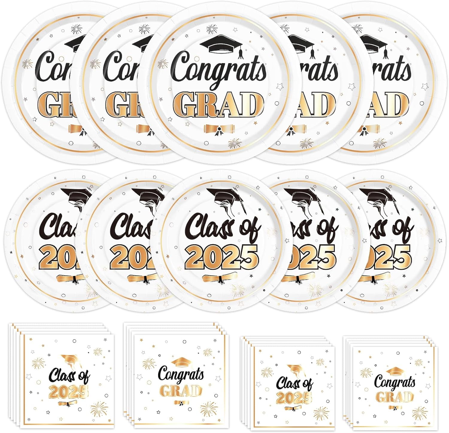 Grad Plate Hgudesign Gold Graduation Plates and Napkins 2025 Disposable Grad Paper ...