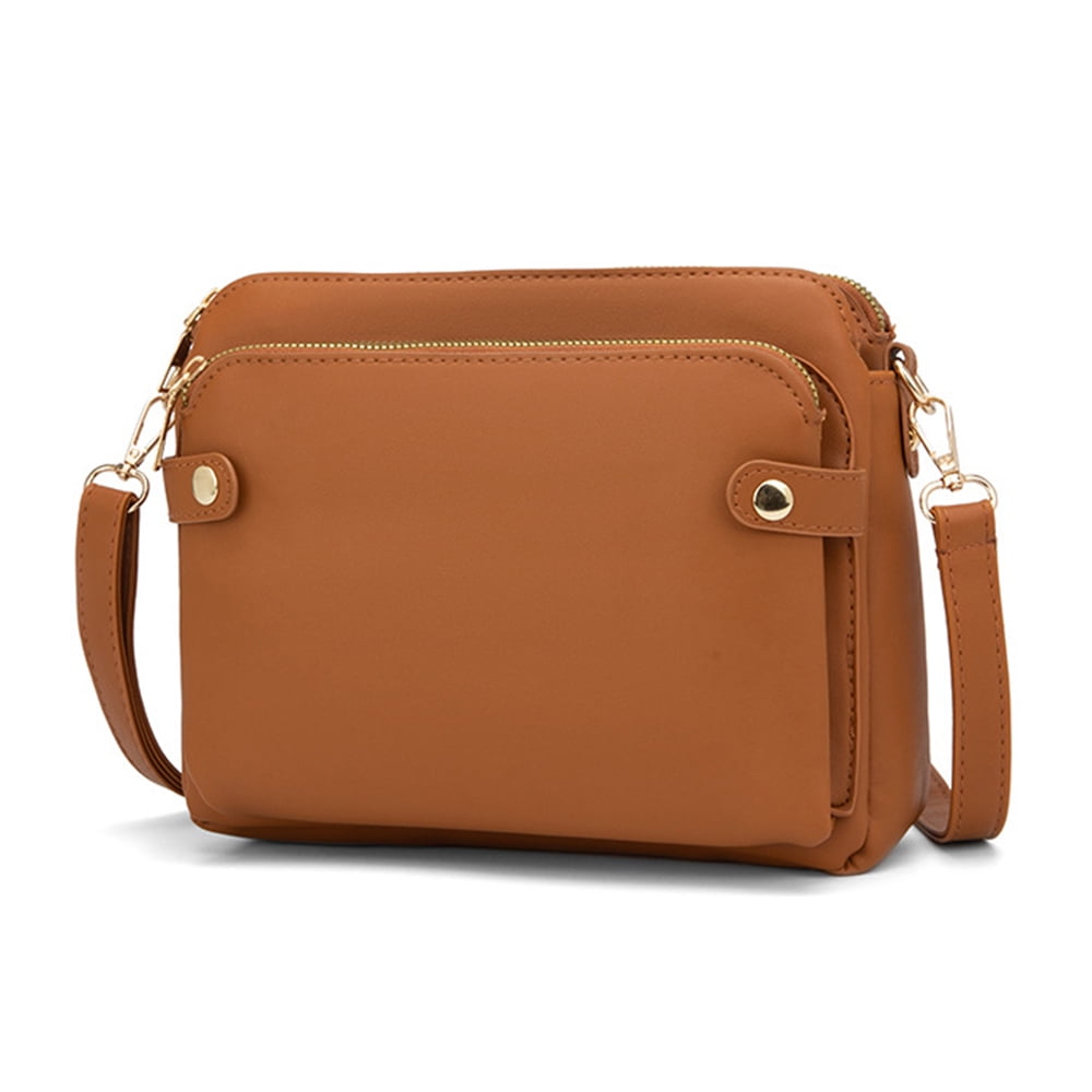 Hhdxre Retro Brown Crossbody Bag with Three Layers and Large Capacity